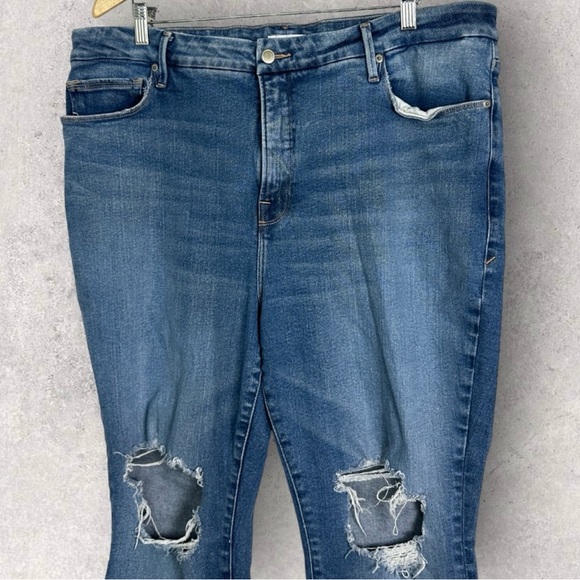 Good American Good Vintage Jeans Distressed Size 16 Straight Leg Denim Stretch - Picture 4 of 13